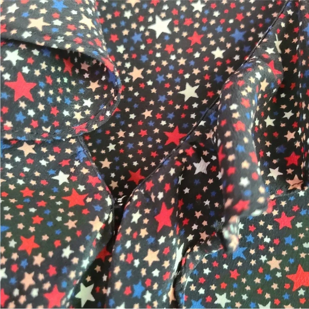 Madewell Black Ruffle Star-Print Long-Sleeve Blouse